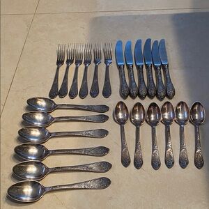 Vintage 24 Piece USSR Russian Silver Plate Melchior Cutlery Knives Forks Spoons